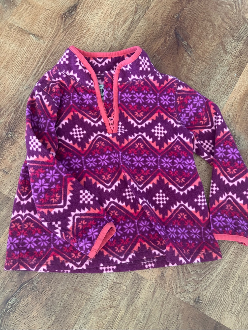 Girls' Purple & Pink Patterned Fleece Pullover Hoodie